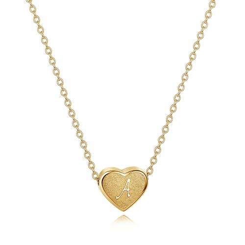 18k Gold Plated Heart Pendant Letter Necklaces for Girls Stainless Steel Initial Necklace for Women Birthday Gifts for Girls Women - color: Brushed Gold, style: Letter A