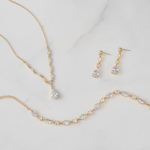 SWEETV Bridal Wedding Jewelry Set for Brides,Teardrop Bridesmaids Jewelry Set - color: S01 Gold