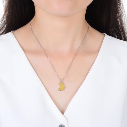 Adabele Natural Druzy Necklace Small Tiny Moon Gemstone Pendant 18 inch Sparkly Agate Stone Crystal Women Jewelry Tarnish Resistant Stainless Steel/Gold Plated Chain - color: Golden champagne druzy - stainless steel