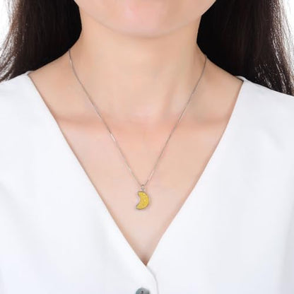 Adabele Natural Druzy Necklace Small Tiny Moon Gemstone Pendant 18 inch Sparkly Agate Stone Crystal Women Jewelry Tarnish Resistant Stainless Steel/Gold Plated Chain - color: Golden champagne druzy - stainless steel