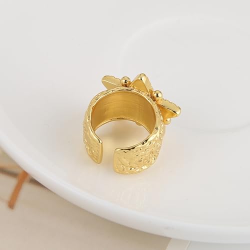 HZMAN 14K Gold Plated Open Ring for Women Brass Crystal Non Adjustable Statement Ring Collection - color: Star Mother of Pearl