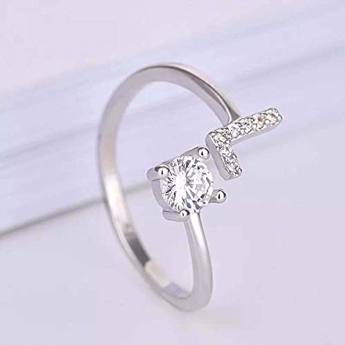 FUTIMELY Initial Letter Ring Alphabet Ring A-Z Silver Crystal Open Adjustable Personalized Initial Ring for Women - style: L