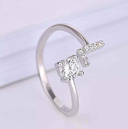 FUTIMELY Initial Letter Ring Alphabet Ring A-Z Silver Crystal Open Adjustable Personalized Initial Ring for Women - style: L