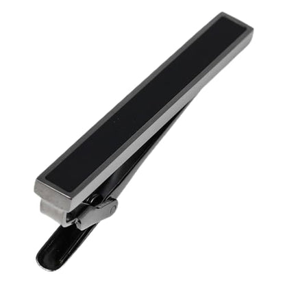 Silver Gold Gunmetal Onyx Tie Clip Tie Bar Made in Japan - color: Gunmetal