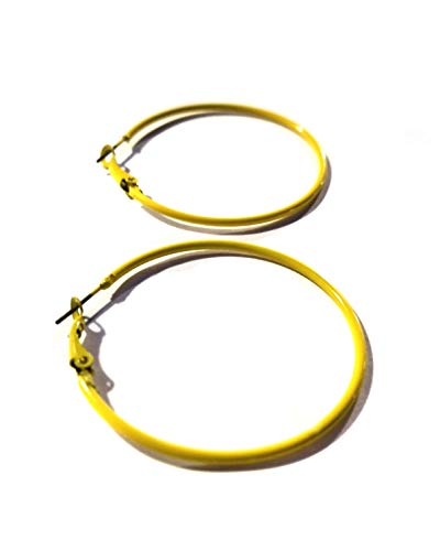 Medium Hoop Earrings Assorted Color Hoop Earrings 50mm 2 inch Hoops - style: Yellow