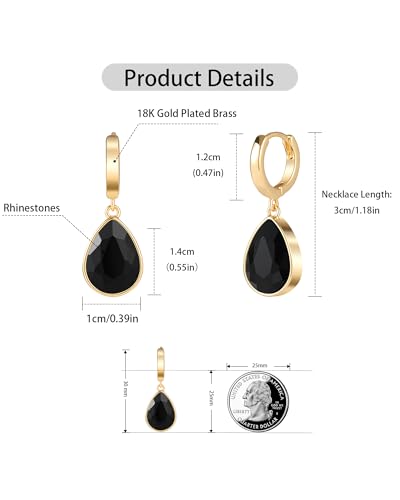 Crystals Teardrop Dangle Drop Earrings, 18K Gold Plated Hoop Earrings Zirconia Jewelry for Women Gifts - color: Black Earrings