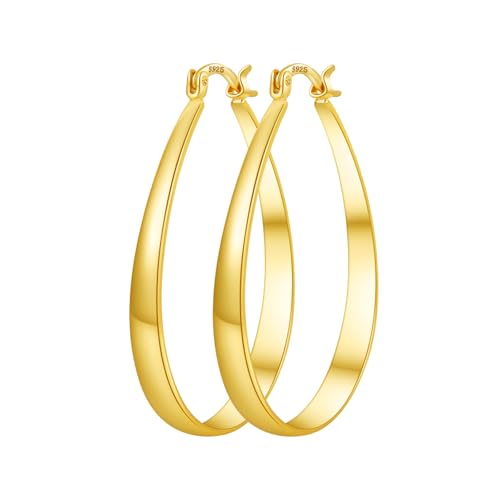 PABBEU Sterling Silver Hoop Earrings for Women, Lightweight Large Oval Hoops Earrings, Hypoallergenic Silver Hoop Earring for Women Gifts 30/40/50/60MM - color: gold 45*60mm/ 1.77*2.36in