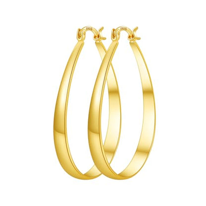 PABBEU Sterling Silver Hoop Earrings for Women, Lightweight Large Oval Hoops Earrings, Hypoallergenic Silver Hoop Earring for Women Gifts 30/40/50/60MM - color: gold 40*50mm/ 1.57*1.96in