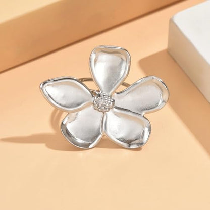 Gold Flower Ring for Women Trendy Silver Flower Statement Ring Adjustable Minimalist Rings Jewelry - color: Silver, style: Flower B