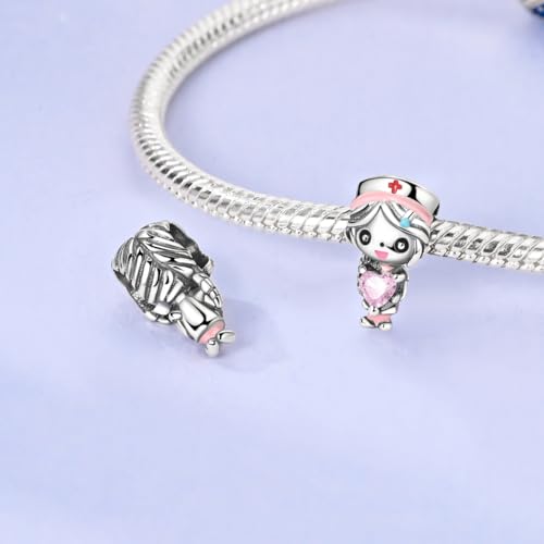 NARMO 925 Sterling Silver Charm Bead for Bracelets Silver Charms for Women - color: Nurse