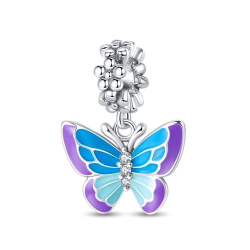 LNQOBU 925 Sterling Silver Charms Color-changing Chameleon Dangle Charm Beads Glow in the Dark Charme fits Pandora Bracelets and Necklace Jewelry Gift for Women - style: D-Glow in the dark Blue-Purple Butterfly Charms
