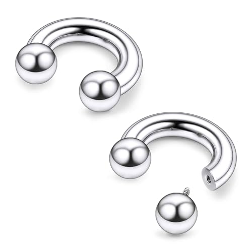 Ruifan 20G 18G 16G 14G 12G 8G 6G 4G 2G Horseshoe Nose Ring Titanium Septum Rings Piercing Jewelry Internally Threaded Gauges Cartilage Conch Helix Rook Lip Tragus Earring Hoop Eyebrow For Women Men - size: Ball: 2G - 12MM