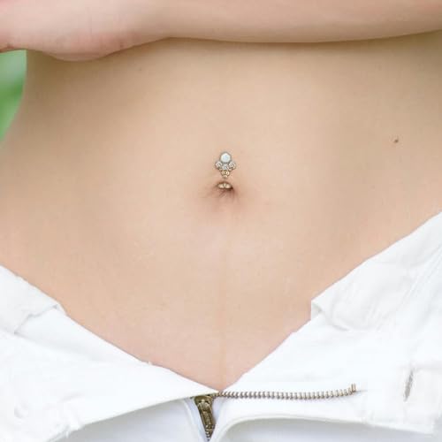 G23 Titanium Belly Jewelry 14G Flat Bottom Floating Belly Button Rings Curved Belly Barbell Navel Ring Belly Piercing 8/10/12/14mm Navel Rings Belly Piercings Jewelry for Women - color: Style3:Gold+White Opal/Clear CZ