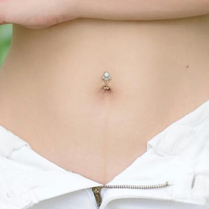 G23 Titanium Belly Jewelry 14G Flat Bottom Floating Belly Button Rings Curved Belly Barbell Navel Ring Belly Piercing 8/10/12/14mm Navel Rings Belly Piercings Jewelry for Women - color: Style3:Gold+White Opal/Clear CZ