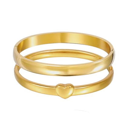 Stainless Steel Gold Bracelet Plain Polished Finish Oval Bangle Chinky Thick Bracelets for Women Love Heart Shape Charms Pendnat Bracelet Cuff Gifts for Her