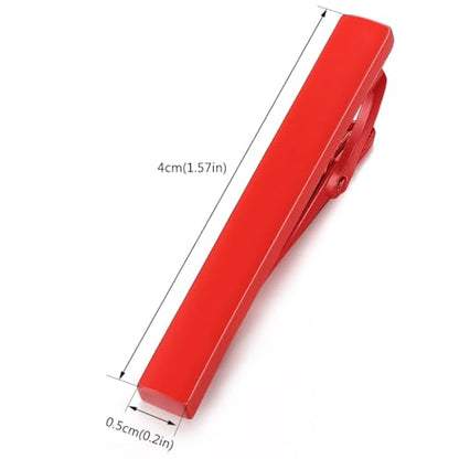 HONEY BEAR 1.57" Skinny Tie Clip Bar for Men Steel Business Wedding Gift | Classic Minimalist, Steel-Plated Copper Base, Gift-Boxed, Thickened, Rounded Corners, Easy to Slide On, No Snag or Wrinkle - style: Red 4cm
