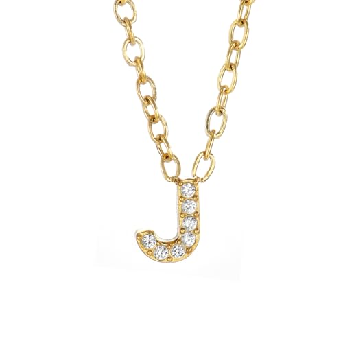 Small Letter Necklace for Women 18K Gold Plated Cubic Zirconia Tiny Initial Necklace Dainty Personalized Name Necklaces - color: J-Gold