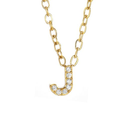 Small Letter Necklace for Women 18K Gold Plated Cubic Zirconia Tiny Initial Necklace Dainty Personalized Name Necklaces - color: J-Gold