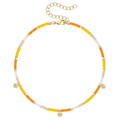 KissYan Beaded Ankle Bracelet for Women, Bead Anklet with Dangling Charm, Beach Waterproof Foot Jewelry Gifts for Her - color: Yellow