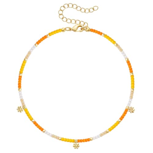 KissYan Beaded Ankle Bracelet for Women, Bead Anklet with Dangling Charm, Beach Waterproof Foot Jewelry Gifts for Her - color: Yellow