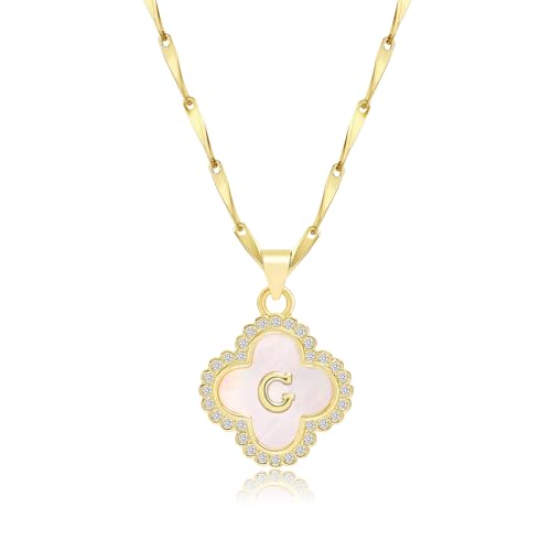 LETFLY 14K Four Leaf Clover Natural Shells Initial A-Z Necklaces for Women - color: Gold, style: Letter G