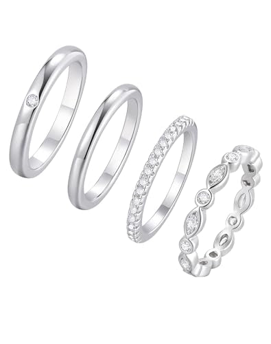 KSF 2Pcs / 3Pcs / 4Pcs Stackable Rings for Women, Gold and Silver Plated Stack Ring Set for Everyday Wear, Gift for Her - color: Silver-4pcs