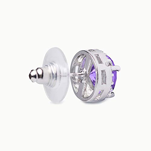 SWEETV Cubic Zirconia Stud Earrings, 8mm Round Cut, Rhinestone Hypoallergenic Earrings for Women & Girls | 9mm Round Cut Hypoallergenic 925 Sterling Silver Stud Earrings for Bridal Bridesmaid Prom Weddings Parties,Silver - color: 09.Violet