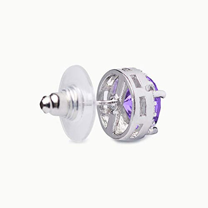 SWEETV Cubic Zirconia Stud Earrings, 8mm Round Cut, Rhinestone Hypoallergenic Earrings for Women & Girls | 9mm Round Cut Hypoallergenic 925 Sterling Silver Stud Earrings for Bridal Bridesmaid Prom Weddings Parties,Silver - color: 09.Violet