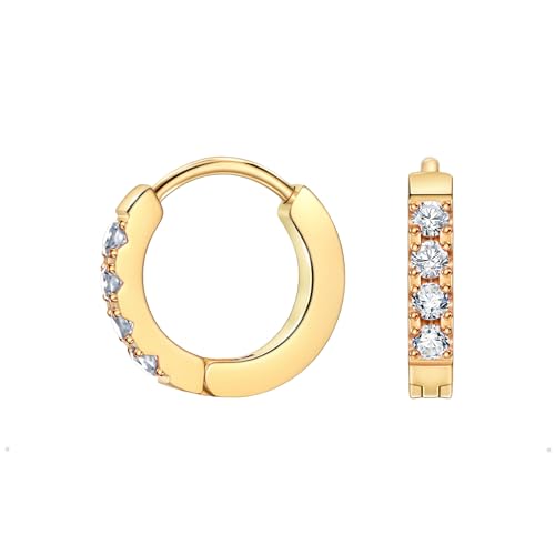 Birthstone Huggie Hoop Earrings for Women, Cubic Zirconia Small Hoops | 316L Surgical Steel, 18K Gold or Silver, 6-10mm, Hypoallergenic Waterproof, Cartilage Piercing, Birthday Gift - color: 04 APR. Clear Crystal - Gold, size: 7mm