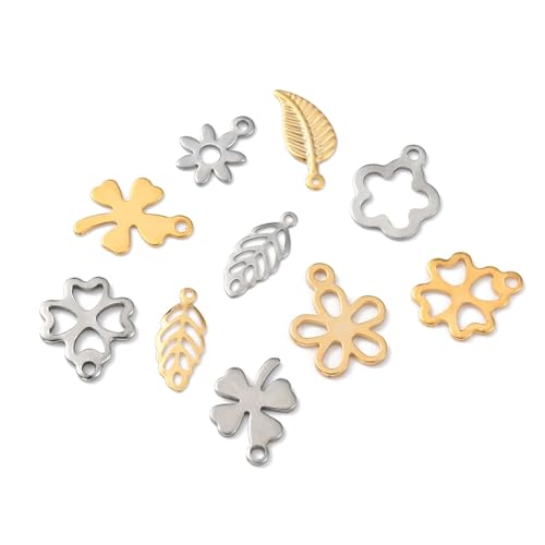 8-64Pcs Silver Goldern Color Heart Pendants Charms 10 Styles Heart Stainless Steel Metal Charms for Jewelry Making Crafting Necklaces Bracelets Earrings Keychains Birthday Gift - color: Multi 3 Shapes-50 pcs