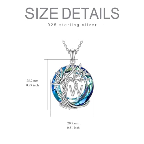 TOUPOP Gifts for Women Tree of Life Initial Necklace 925 Sterling Silver Letter Pendant with Blue Crystal Birthday Jewelry Gifts for Women Her Mom Wife Daughter - color: Tree of Life W Initial