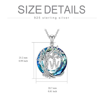 TOUPOP Gifts for Women Tree of Life Initial Necklace 925 Sterling Silver Letter Pendant with Blue Crystal Birthday Jewelry Gifts for Women Her Mom Wife Daughter - color: Tree of Life W Initial