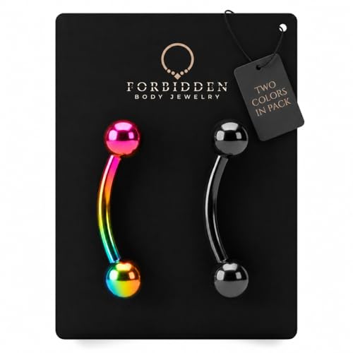 Forbidden Body Jewelry Surgical Steel Petite Belly Button Rings Curved Navel Barbell Set 14G 5/16 Inch 3mm End Balls - style: Black/Rainbow