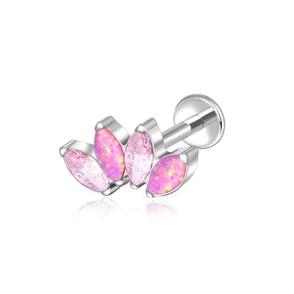 Lantine G23 Titanium Helix Piercing Jewelry Opal 16g Flat Back Stud Earrings Climber Labret Cartilage Tragus Daith Piercing Jewelry - color: Pink Opal+Cz, size: 16g 8mm