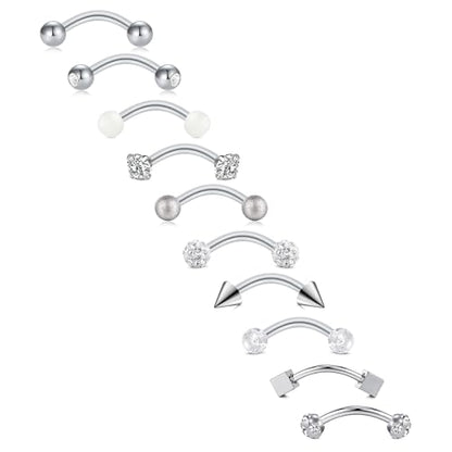 FECTAS 10PCS Eyebrow Rook Piercing Jewelry 16G Earrings Vertical Labret Lip Jewelry Curved Barbell Eyebrow Rings Tiny Small Belly Rings Ear Rook Helix Conch Daith Piercing Jewelry - color: silver