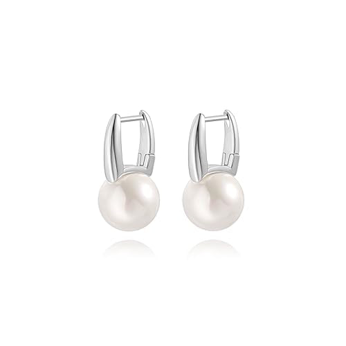 925 Sterling Silver Hoop Handpicked AAA+ Quality 7.5-8mm White Freshwater Cultured Pearl Dangle Drop Earrings Jewelry for Women - color: 7. Silver Plated Barrel