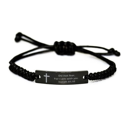 Personalized Christian Bible Verses Black Rope Bracelet Inspirational Scripture ID Cross Religious Quote Faith God Engraved Adjustable Customized Gifts for Men Women Kiss Him Husband Father Bois - style: Cross+Isaiah 41:10