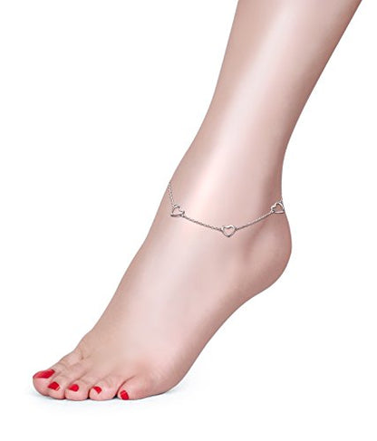 Anklet for Women 925 Sterling Silver Foot Adjustable Ankle Bracelet Jewelry - style: Heart