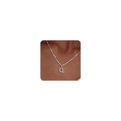 Initial Necklace for Women, 14K Gold Silver Plated Box Chain Letter Pendant, Trendy Name Necklace, Dainty Personalized Charm Jewelry Gift for Her - color: Silver, style: Q