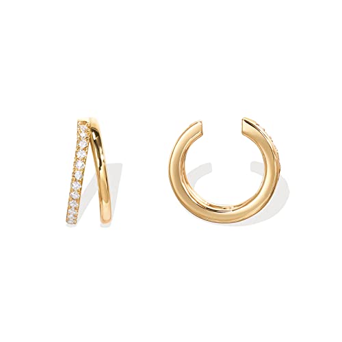 PAVOI 14K Gold Plated CZ Ear Cuff Earrings for Women, Clip On Cartilage | Hypoallergenic Huggie Ear Cuffs with Cubic Zirconia - style: Double