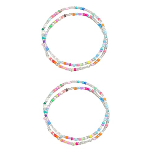 DATOA 4Pcs Boho Beads Anklets Set Handmade Colorful Beaded Adjustable Stretch Bracelet Waterproof Beach Hawaiian Foot Jewelry - color: Colorful