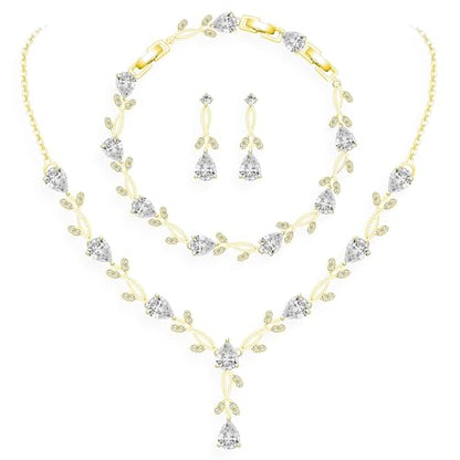 GZWHD Wedding Jewelry Sets for Bride Bridesmaid Women Cubic Zirconia Necklace Earrings Bracelet Set Gift for Mother Friend Wife Daughter Sister Party Prom Jewelry - color: Gold-White