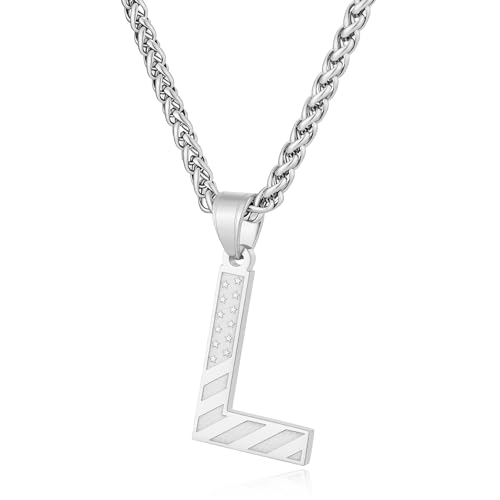 Initial Necklace for Men Stainless Steel Pendent Chain Personalized A-Z Letter Necklaces Black/Gold/Silver Christmas Jewelry Gifts - color: Silver, style: Initial-L