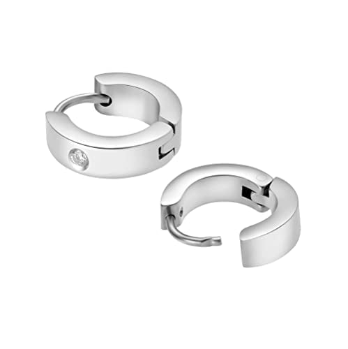 Small Huggie Hoop Earrings for Women - color: Silver Cubic Zirconia