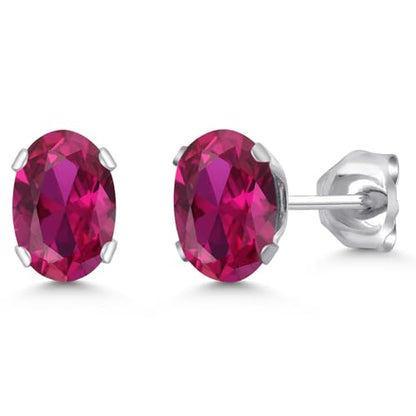 Gem Stone King Oval Gemstone Birthstone Stud Earrings for Women Men | Oval Cut 7X5MM | Fine Jewelry Gifts for Mom Dad Wife Him Her - style: Created Ruby, July