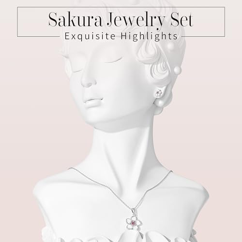Flower Necklace Earrings Set for Women 14K Gold Plated Hypoallergenic Sets Pair with Different Birthstones for Wedding Party Bridal Bridesmaid Accessories Teacher Valentine Gifts - color: Silver