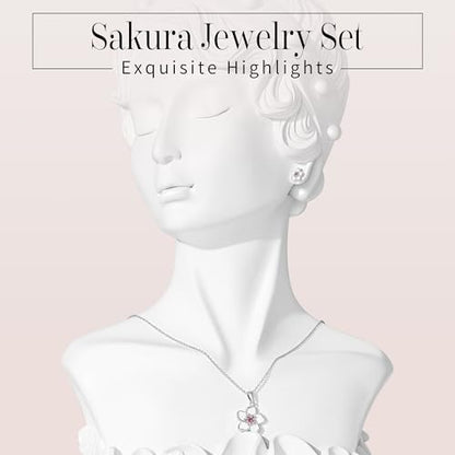 Flower Necklace Earrings Set for Women 14K Gold Plated Hypoallergenic Sets Pair with Different Birthstones for Wedding Party Bridal Bridesmaid Accessories Teacher Valentine Gifts - color: Silver