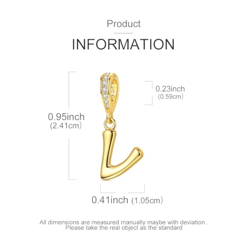 Hapour Gold Initial Letter Charms 925 Sterling Silver Alphabet Beads | 14K Gold Plated, A-Z Letter Charms, For Bracelets Necklace, Cubic Zirconia, DIY Dangle Pendant Beads, For Women Mom - color: Golden initial letter V