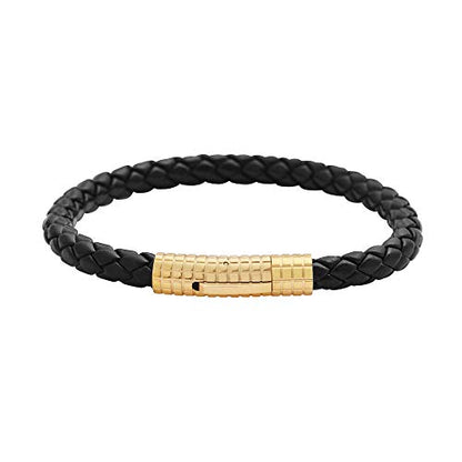 Edforce Classic Braided Genuine Leather Wrist Band Cuff Bracelet, 8.25inches - color: Gold