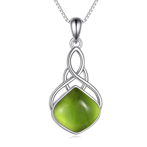 YAFEINI Irish Celtic Pendant Necklace Sterling Silver Natural Stone Teardrop Necklace Jewelry Gifts For Women Girls - color: Peridot necklace